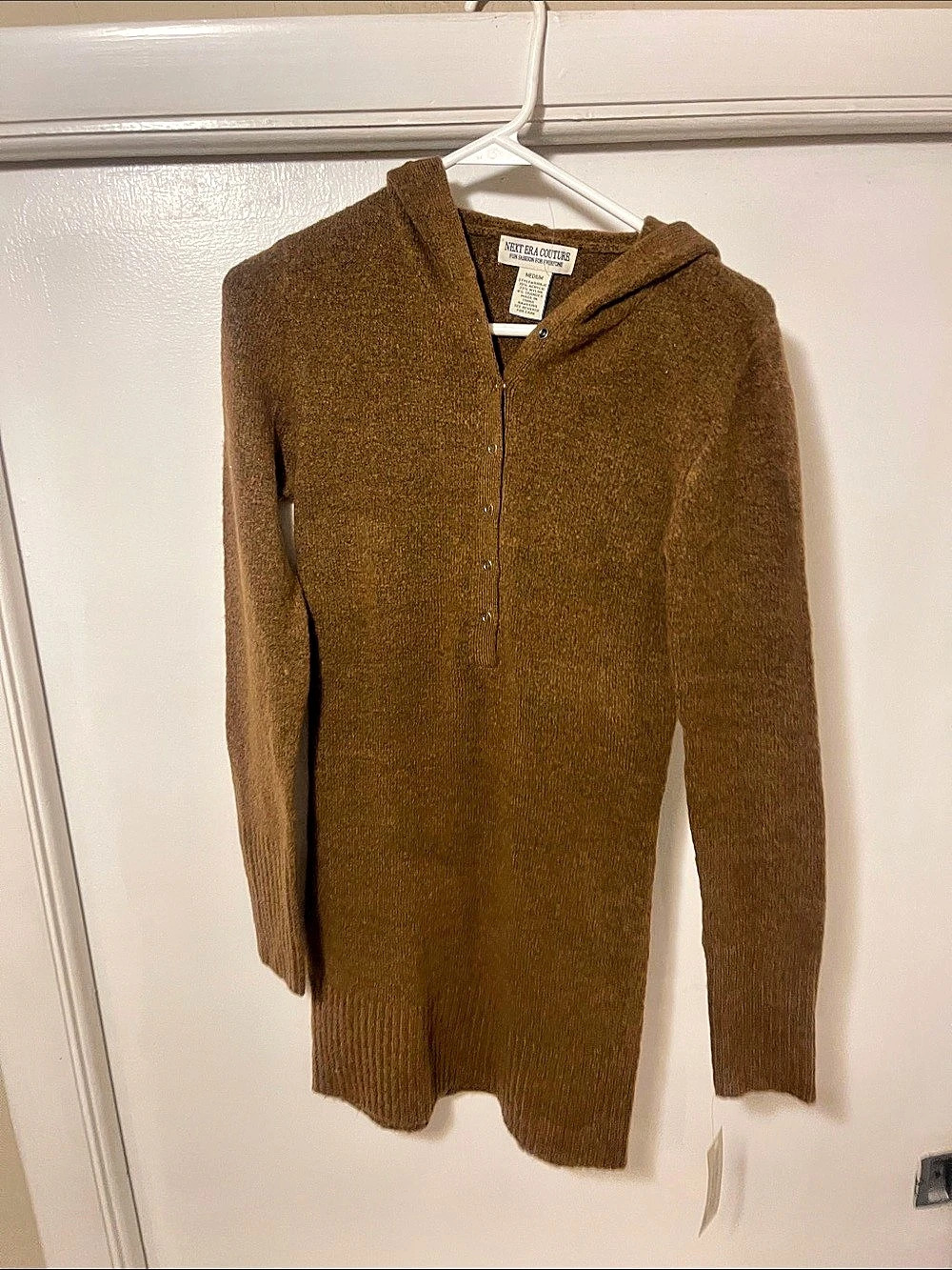 Next Era Couture Brown Hooded Sweater dress Size Medium nwtz